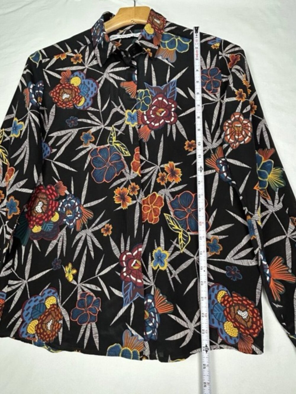 & Other Stories 100% Silk Black Floral Blouse Long Sleeve Romantic Chic Sz 6 - Picture 10 of 11